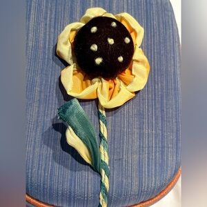 Goody Goody Case Sunflower 🌻 Cosmetic Makeup Jewelry Raw Silk Blue Bronze Trim